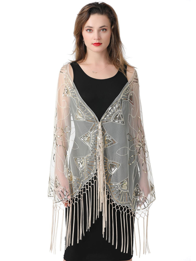 Cape en maille à paillettes et pompons des années 1920