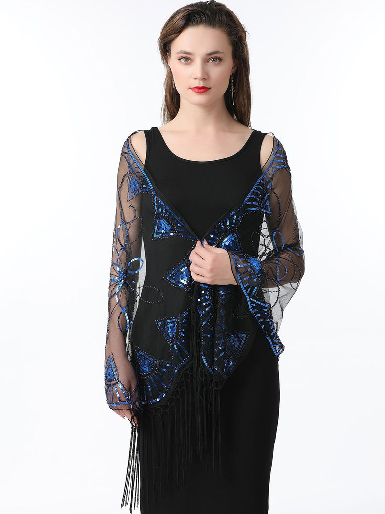 Cape en maille à paillettes et pompons des années 1920