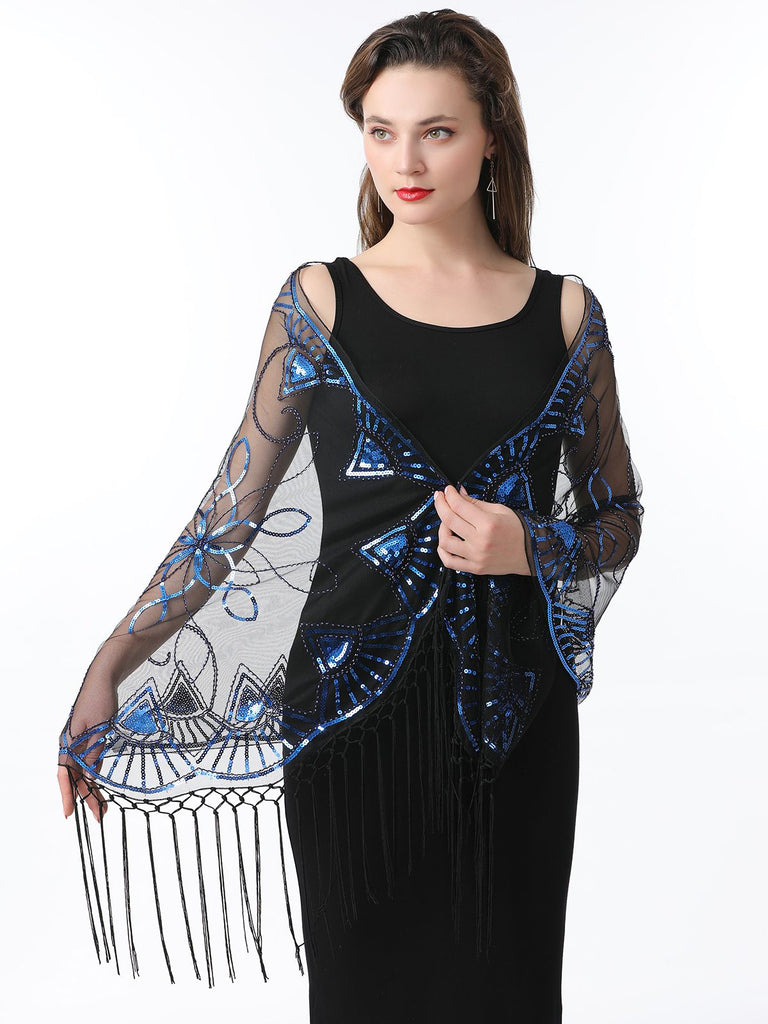 Cape en maille à paillettes et pompons des années 1920