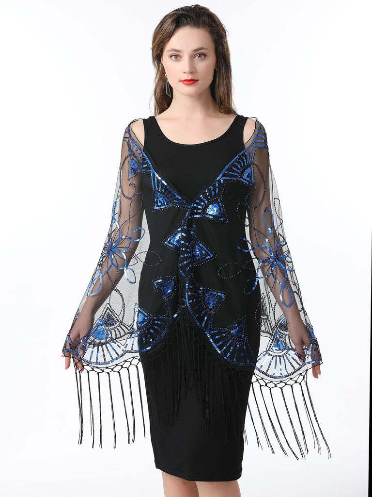 Cape en maille à paillettes et pompons des années 1920