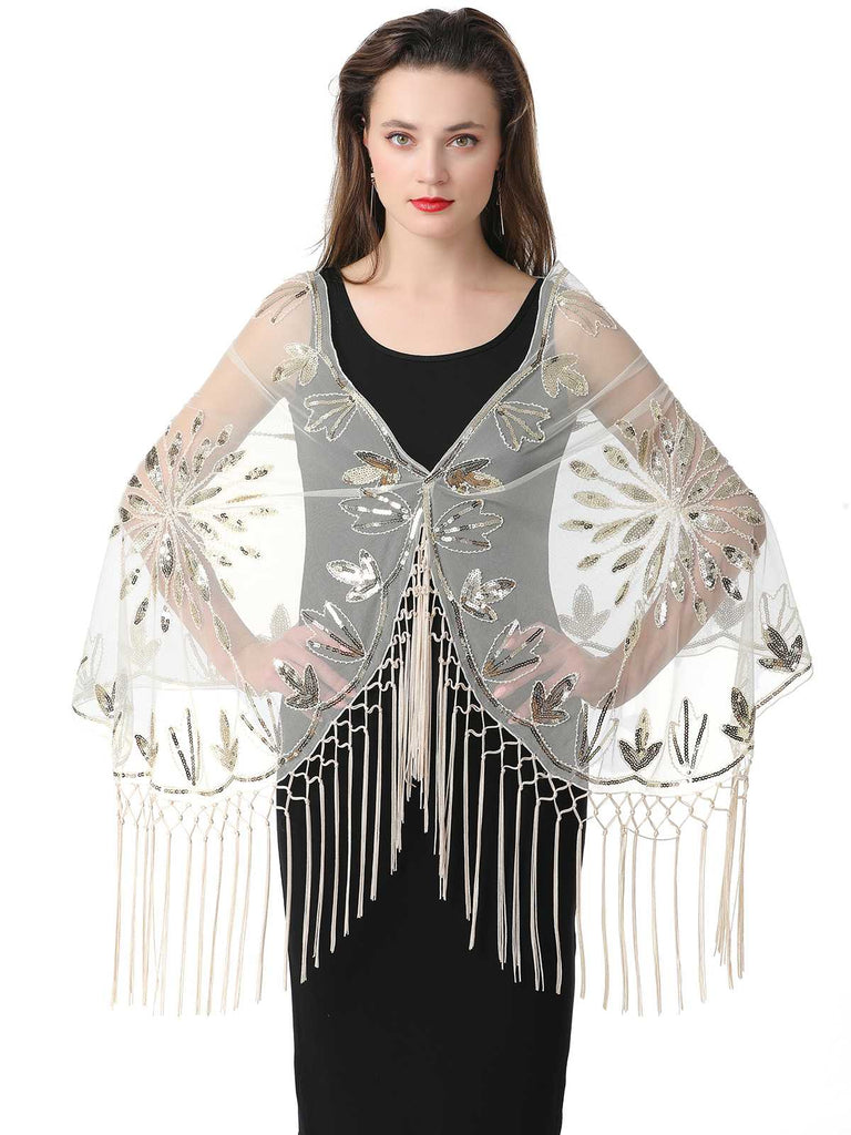 Cape en maille à paillettes et pompons des années 1920