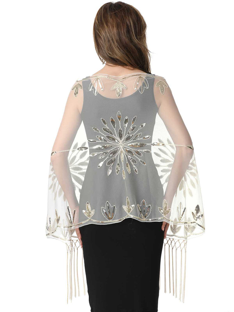 Cape en maille à paillettes et pompons des années 1920