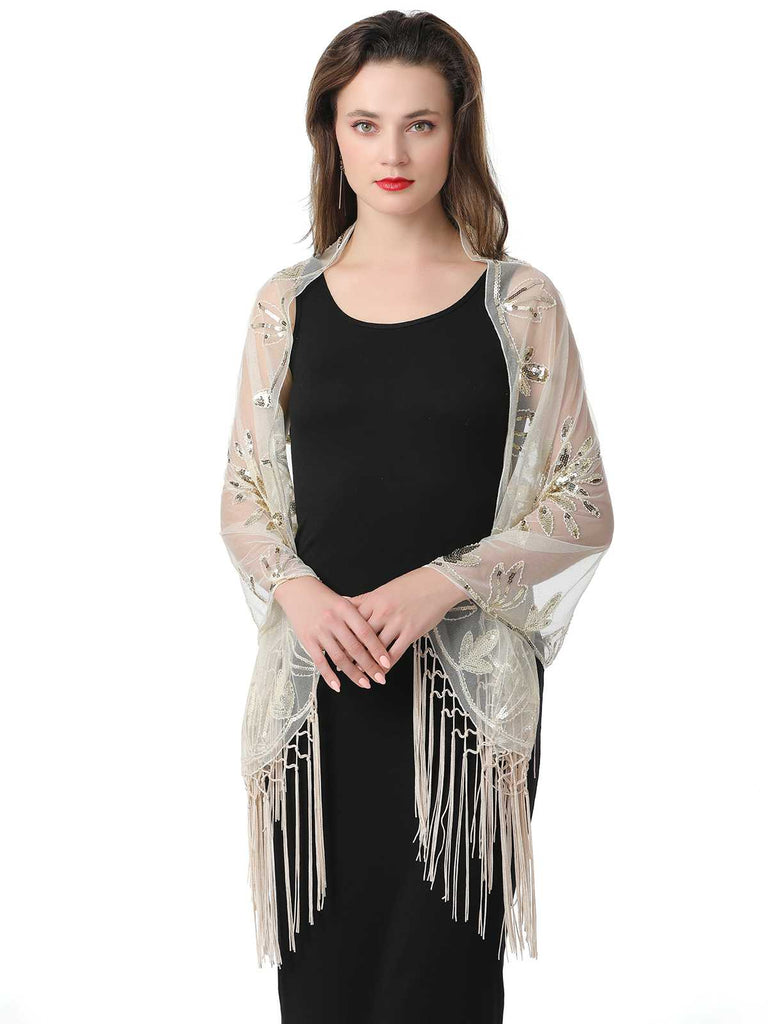 Cape en maille à paillettes et pompons des années 1920