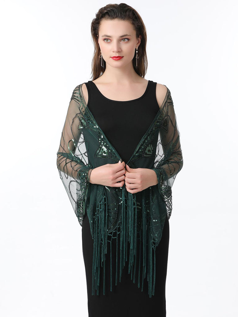 Cape en maille à paillettes et pompons des années 1920