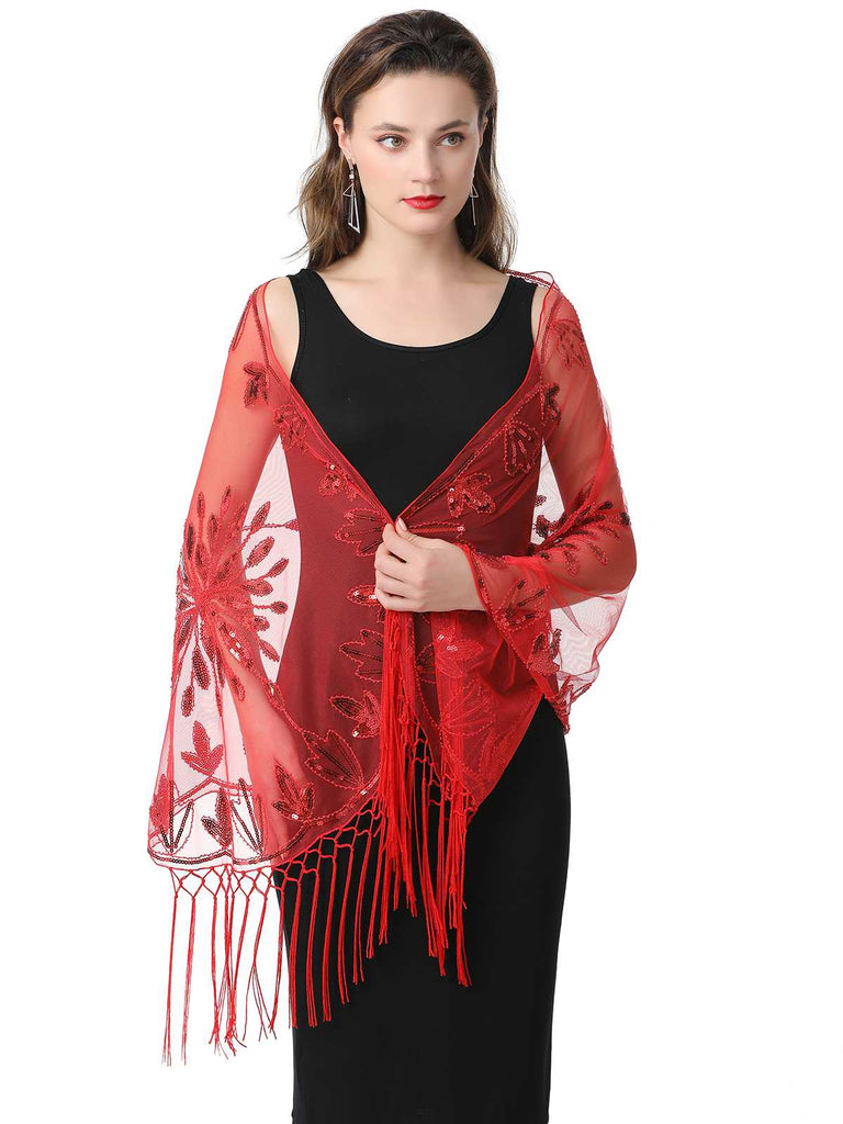 Cape en maille à paillettes et pompons des années 1920