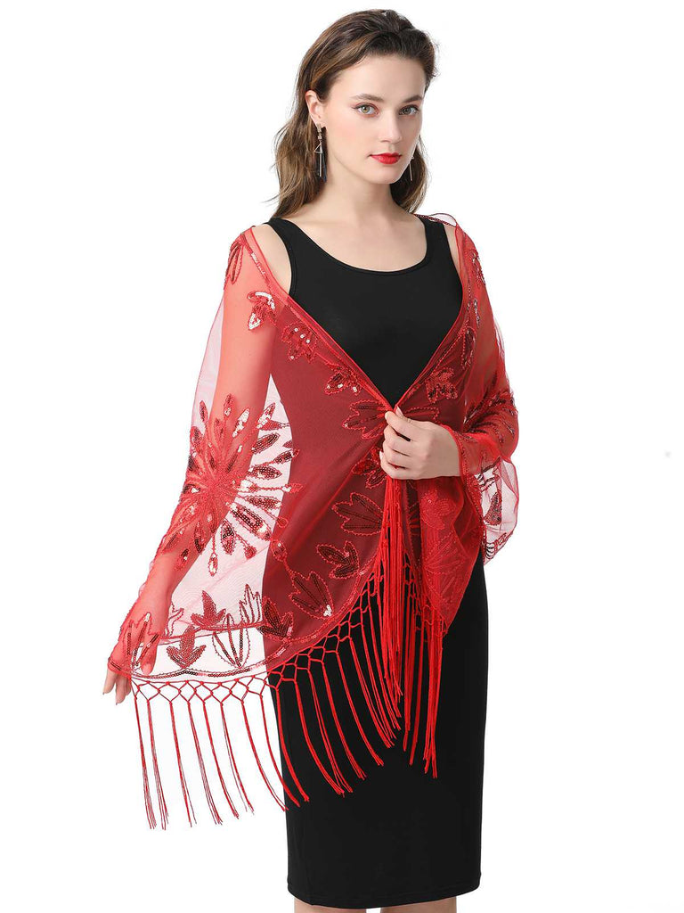Cape en maille à paillettes et pompons des années 1920