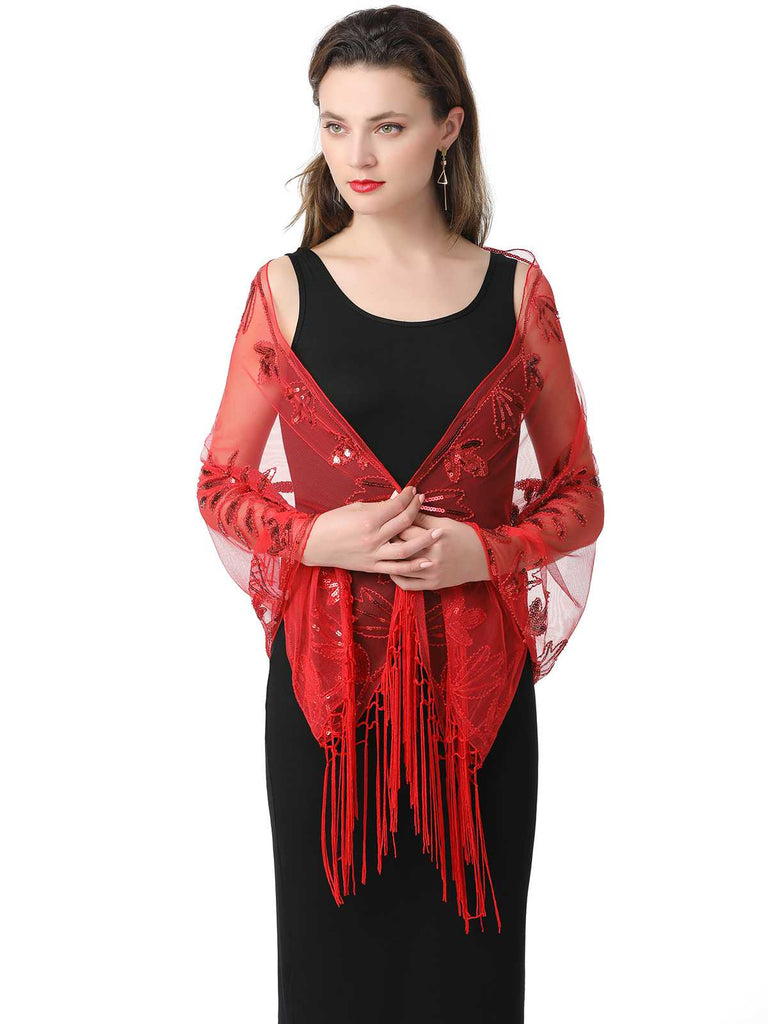 Cape en maille à paillettes et pompons des années 1920