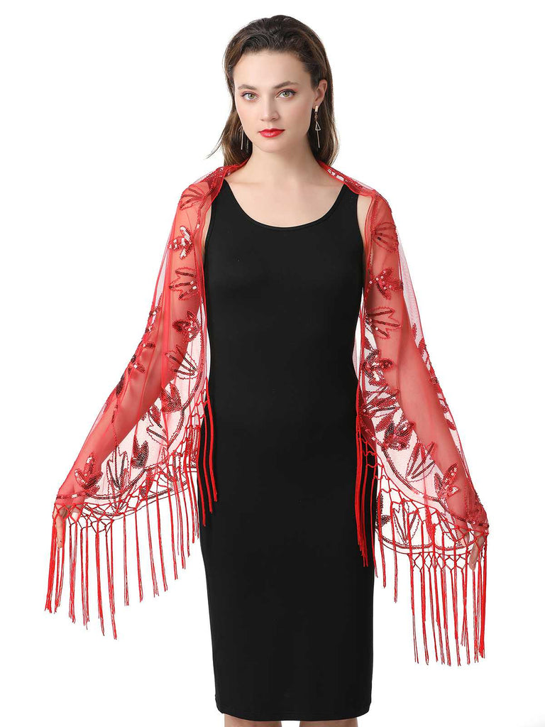Cape en maille à paillettes et pompons des années 1920