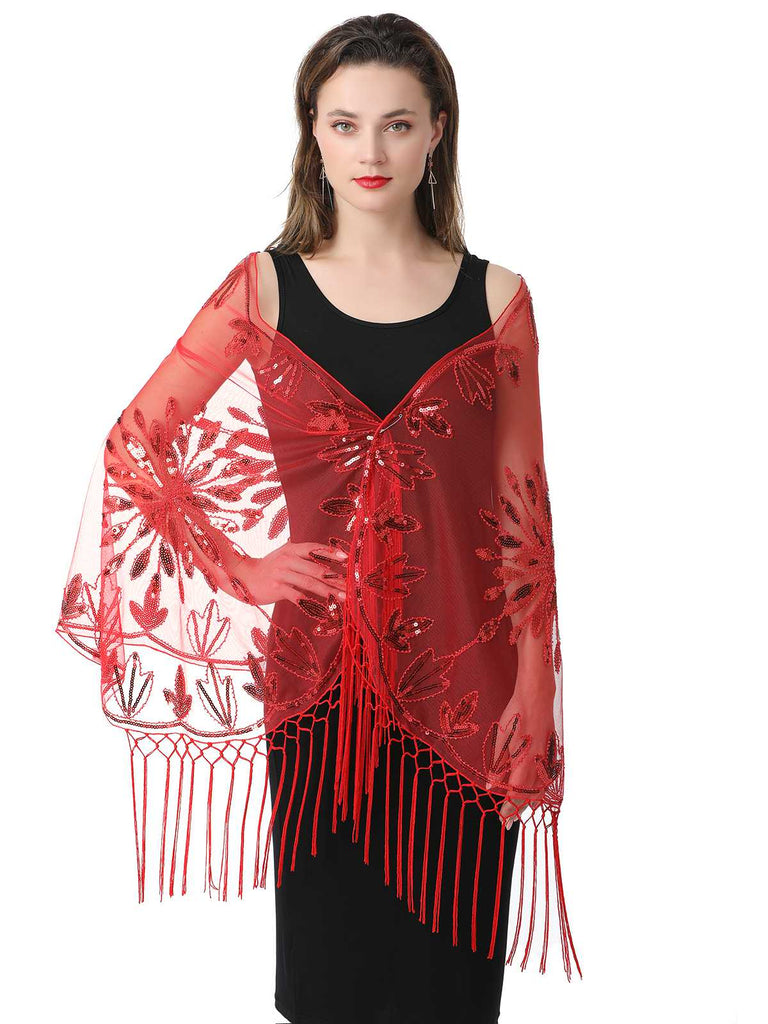 Cape en maille à paillettes et pompons des années 1920