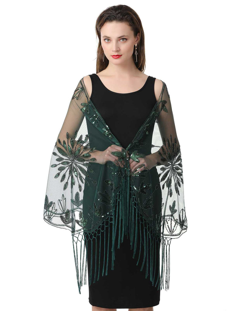 Cape en maille à paillettes et pompons des années 1920