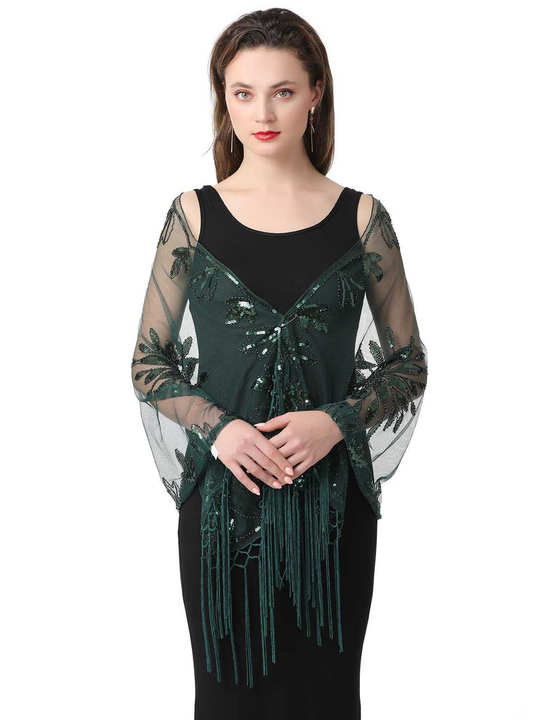 Cape en maille à paillettes et pompons des années 1920