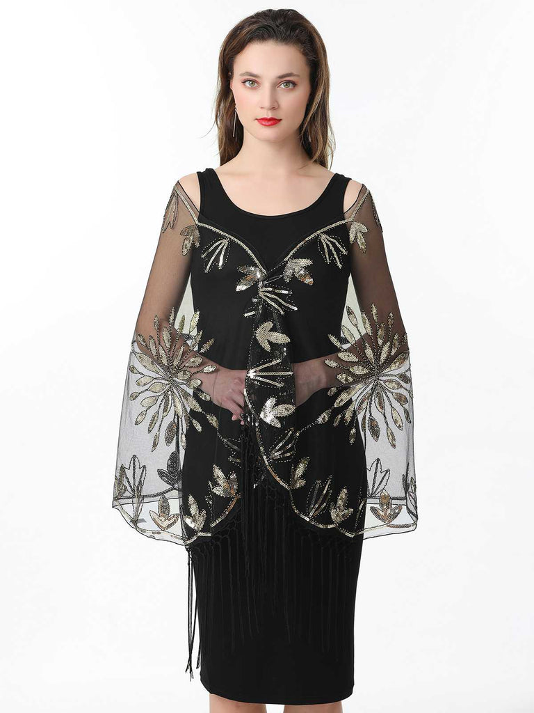Cape en maille à paillettes et pompons des années 1920