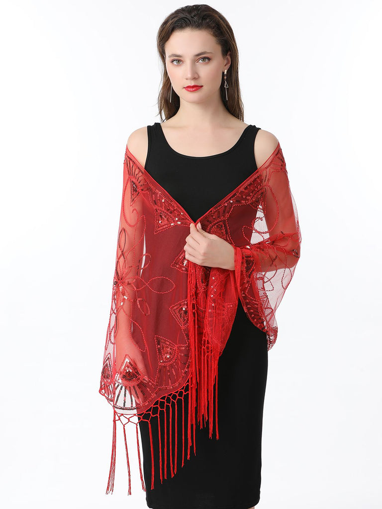 Cape en maille à paillettes et pompons des années 1920