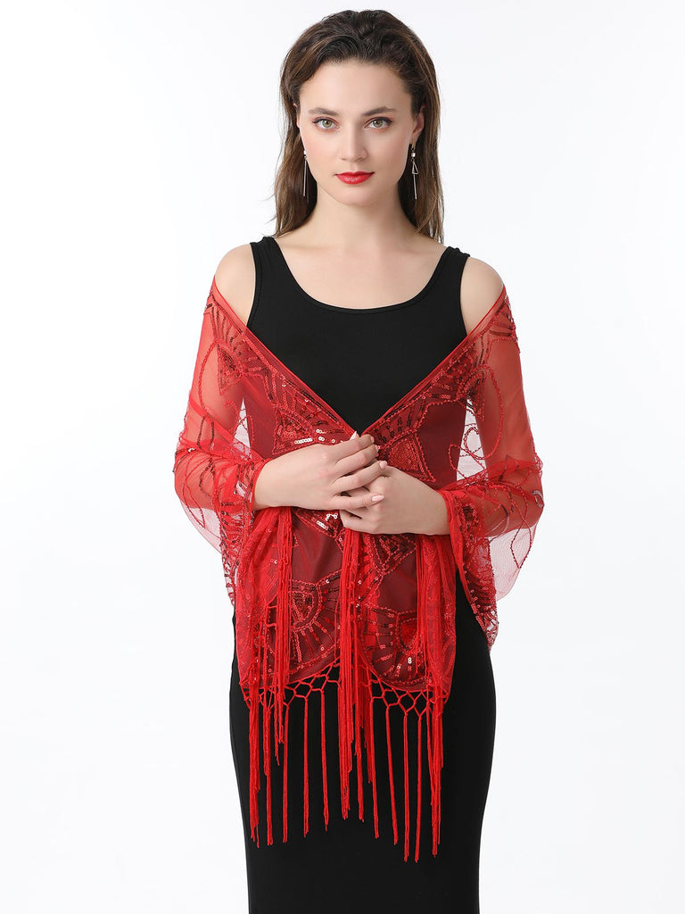 Cape en maille à paillettes et pompons des années 1920