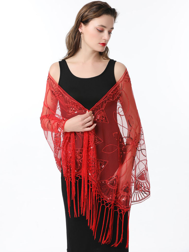 Cape en maille à paillettes et pompons des années 1920