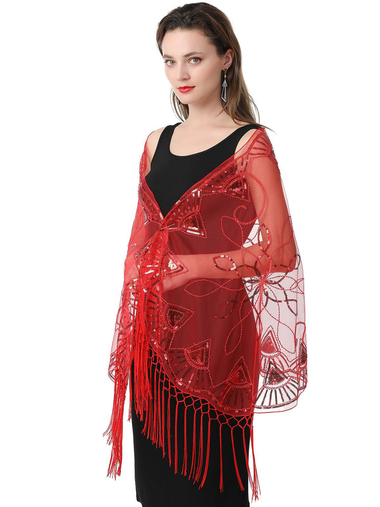 Cape en maille à paillettes et pompons des années 1920