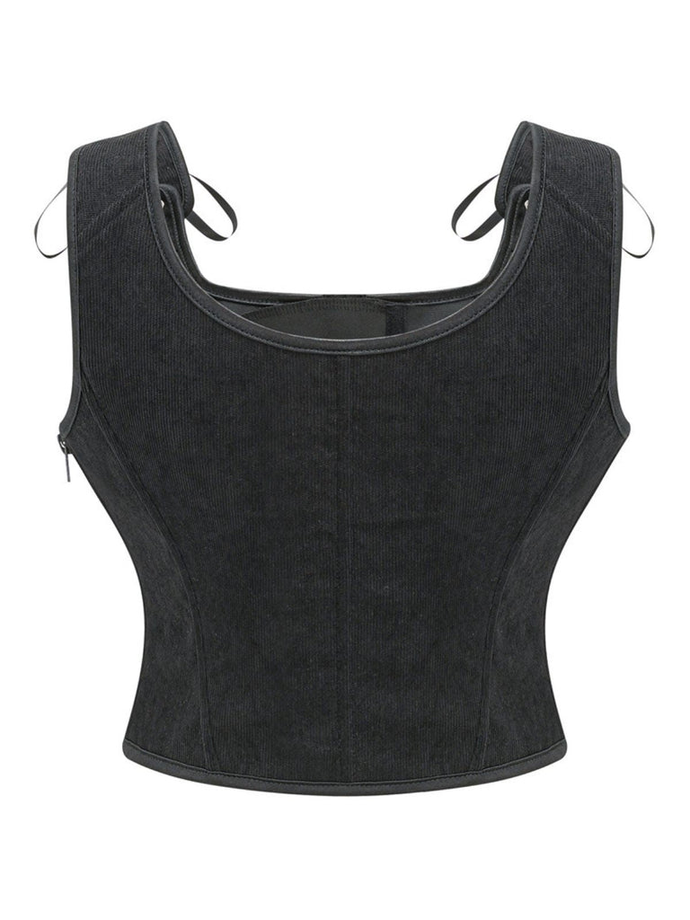 Corset à lacets en daim avec nœud années 1980
