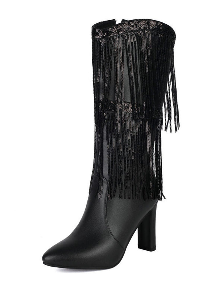Bottines disco métallisées à franges et bout pointu
