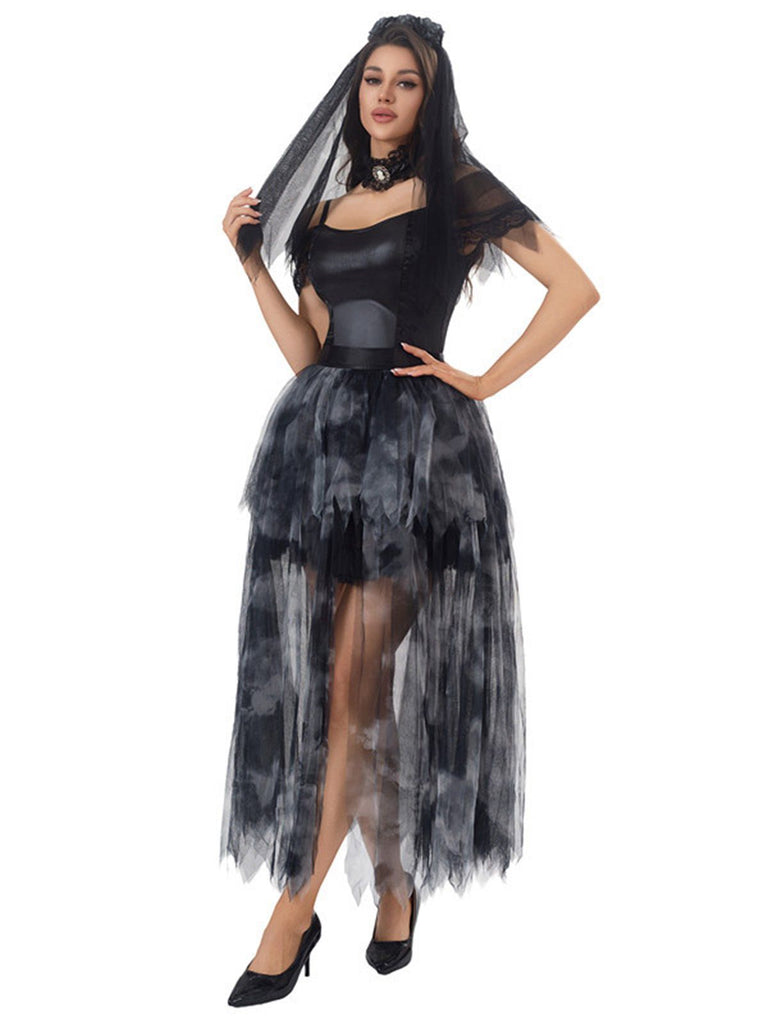 Robe noire en tulle mariée fantôme Halloween années 1970