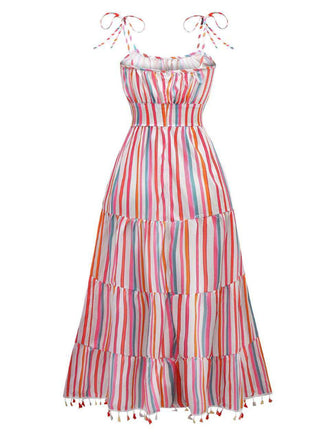 Robe à bretelles rayures couleur arc-en-ciel des années 1970