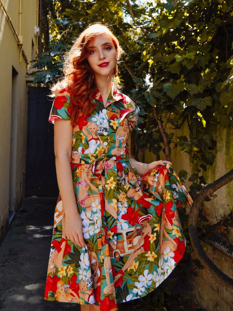 Robe Vintage Années 50 Florale A Bouton Manches Courtes 10