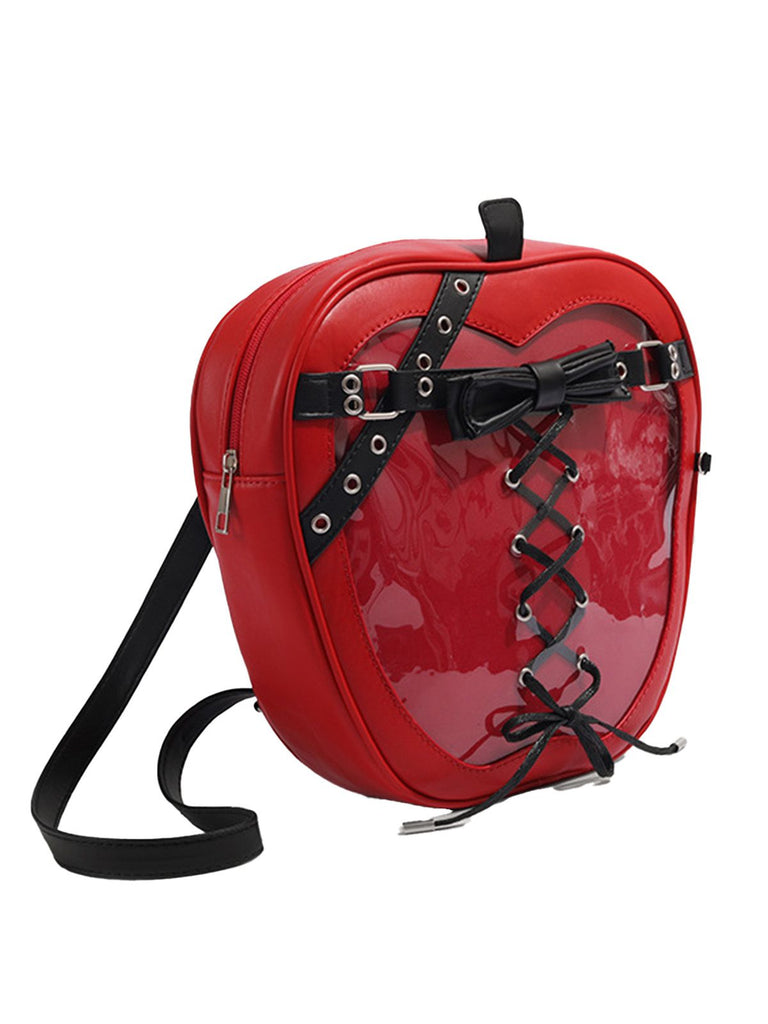 Sac bandoulière en cuir avec nœud style corset et pomme gothique