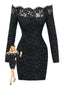Robe noire en dentelle avec éclaboussures argentées métallisées années 1980
