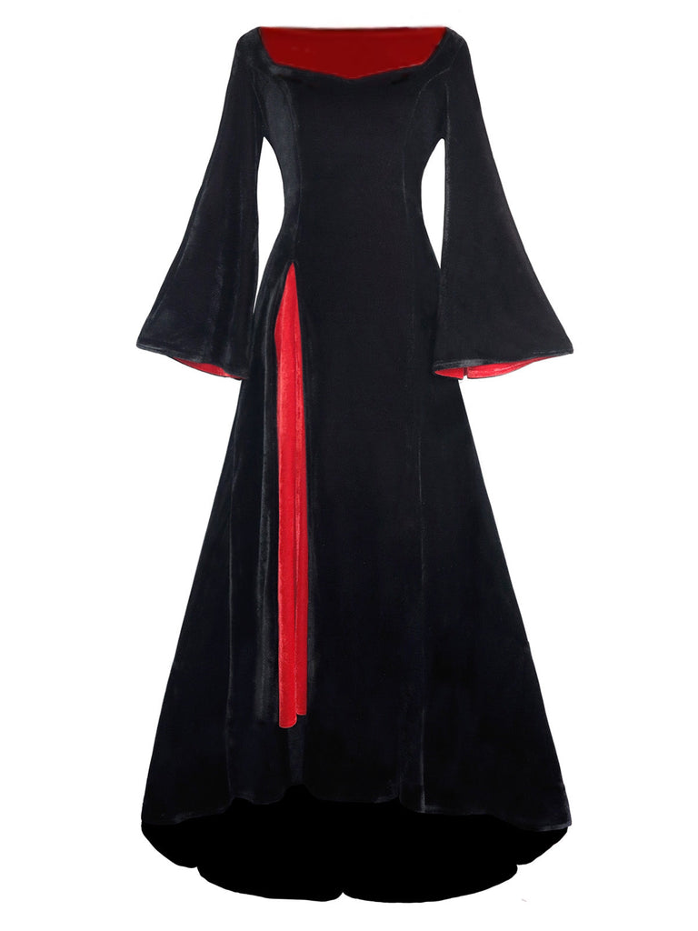 Robe en velours à manches cloches style Wednesday Addams des années 1930