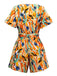 Combishort ceinturée multicolore col V et imprimé abstrait années 1980