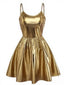 Robe or de soirée à fines bretelles métallisées années 1980