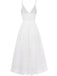 Robe longue bohème blanche en dentelle à col en V années 1970
