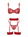 3PCS Ensemble de lingerie avec détail en dentelle et nœud des années 1980