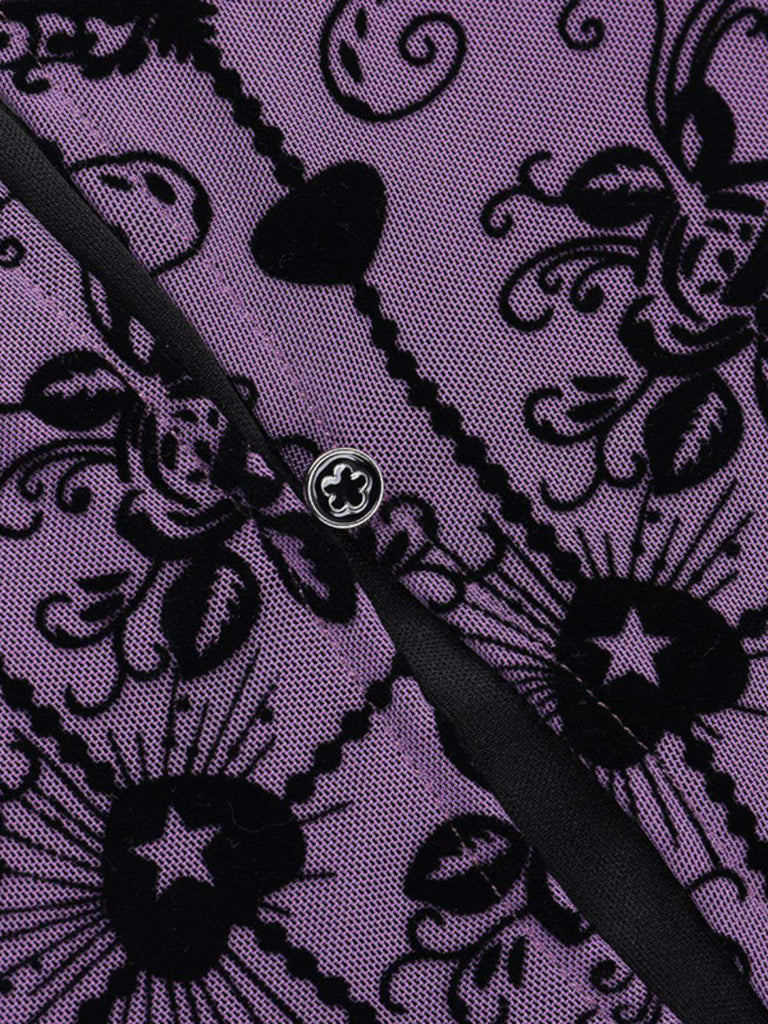 Robe néo-chinoise violette floquée de roses années 1930