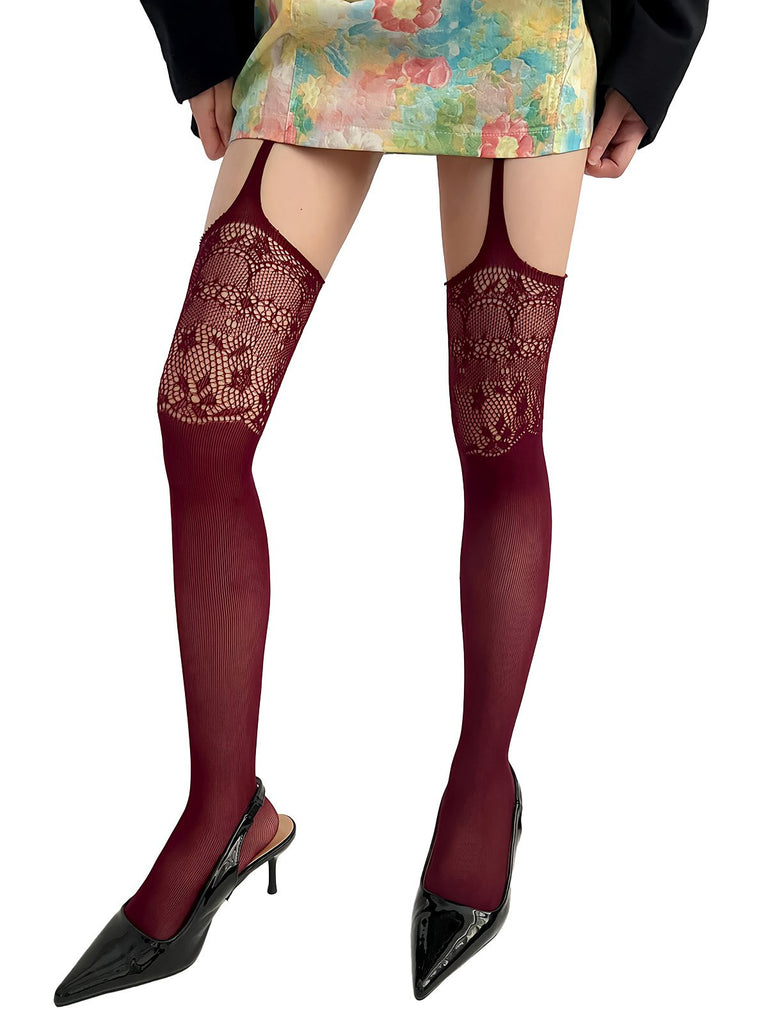 Collants porte-jarretelles vintage en dentelle unie