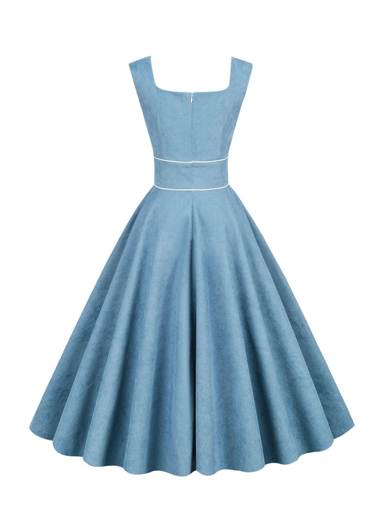 Robe Vintage Solide en Velours Côtelé des Années 1950 Cocktail Pin-up 2