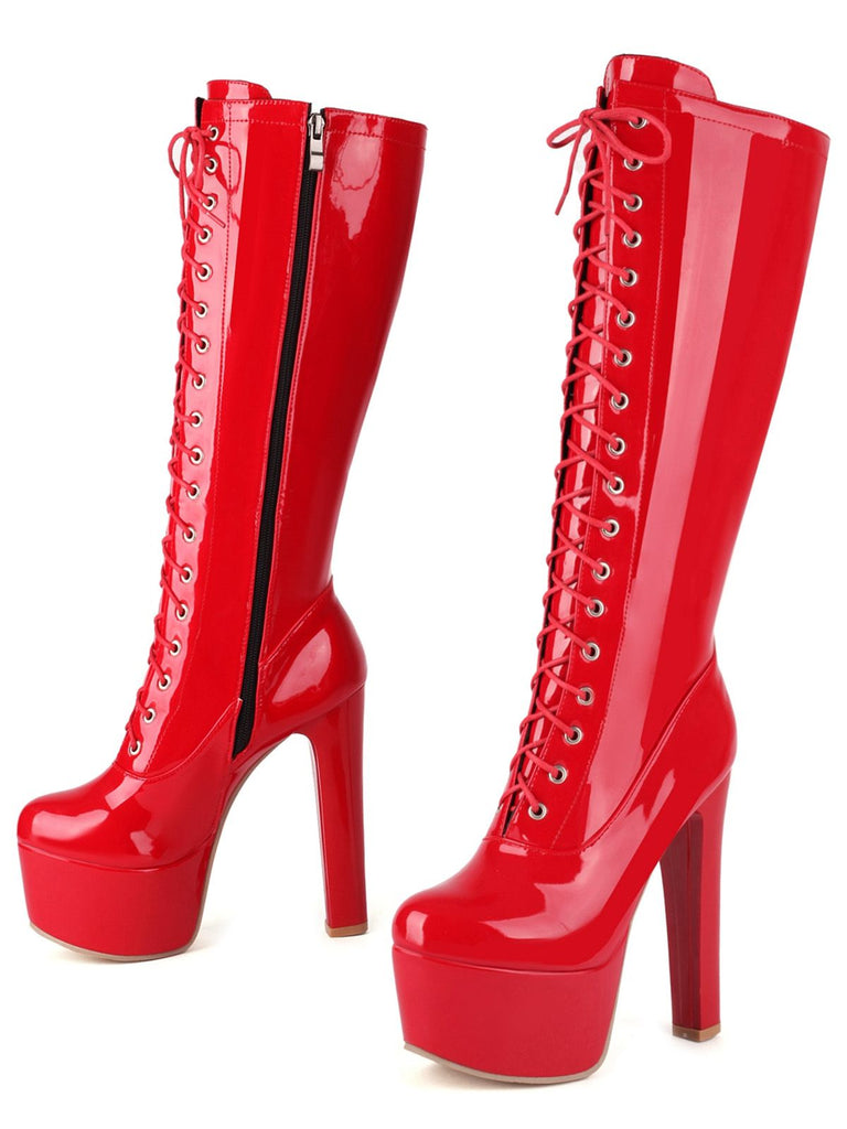 Bottes à talons aiguilles en cuir verni