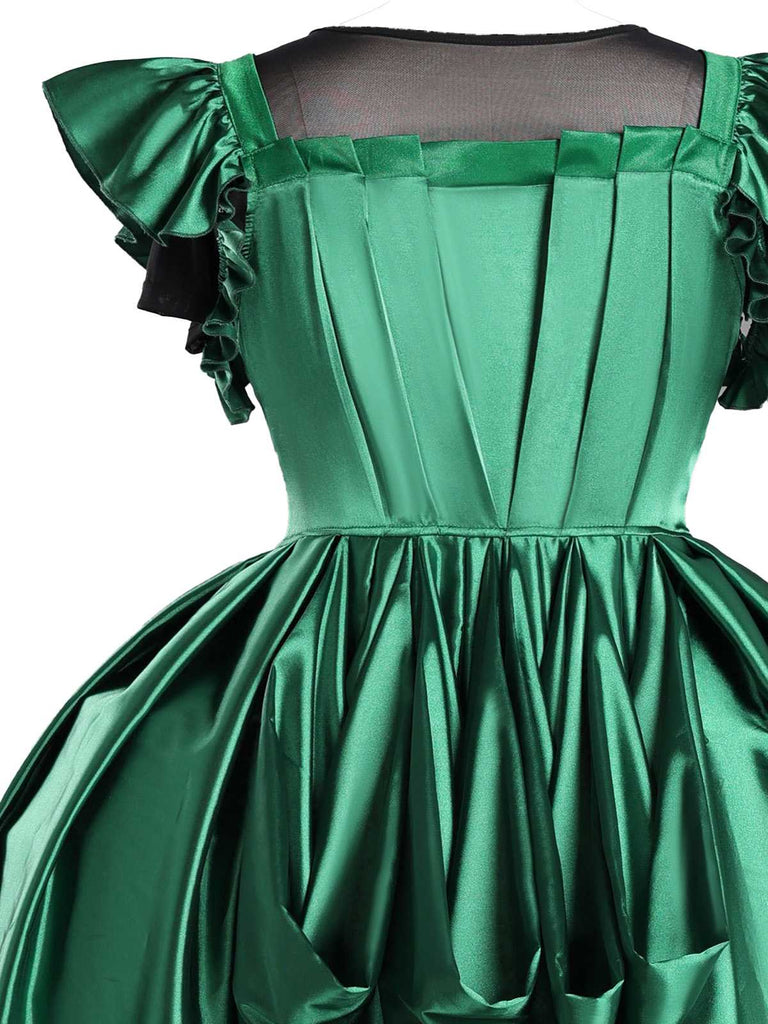 Ensemble de costumes en satin vert inspiré de Mercredi Addams des années 1950