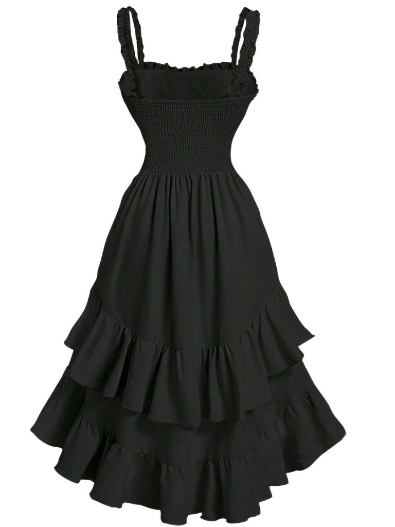 Robe à bretelles froncées et ourlet à volants années 1950