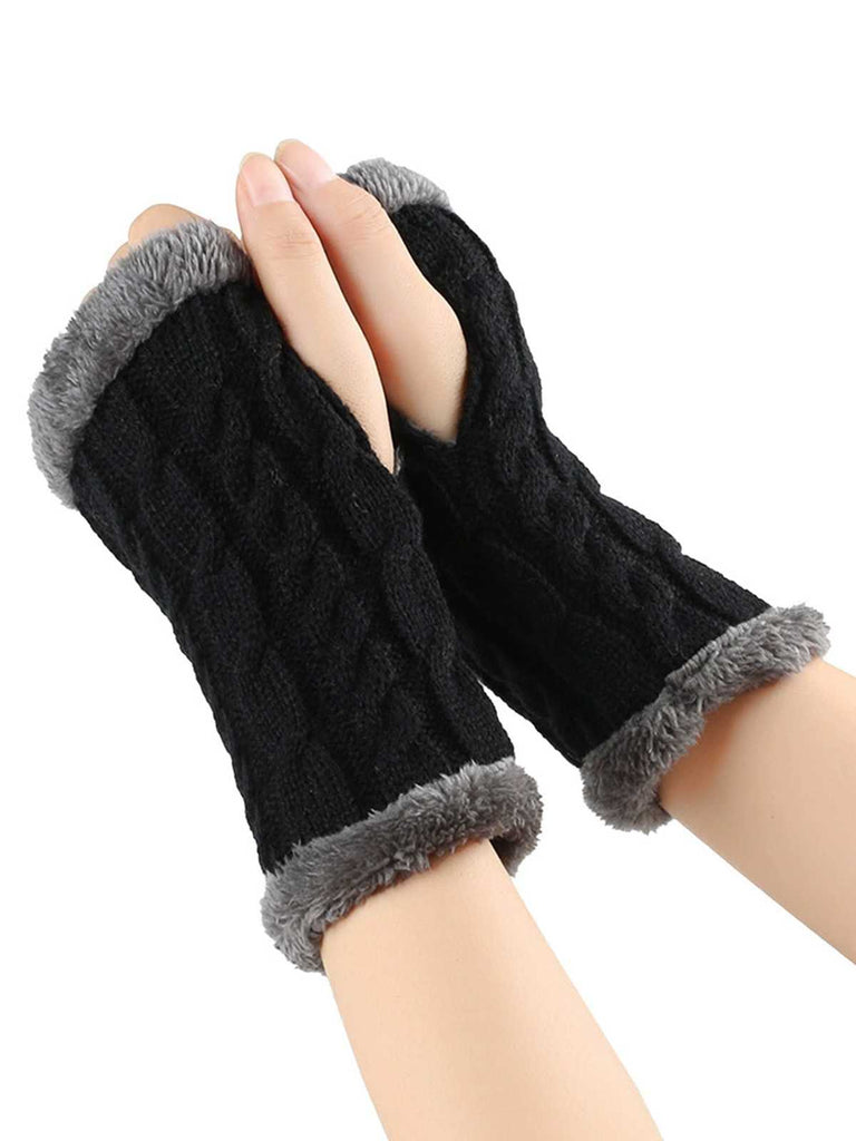 Gants d'hiver tricotés sans doigts avec bordure en fausse fourrure