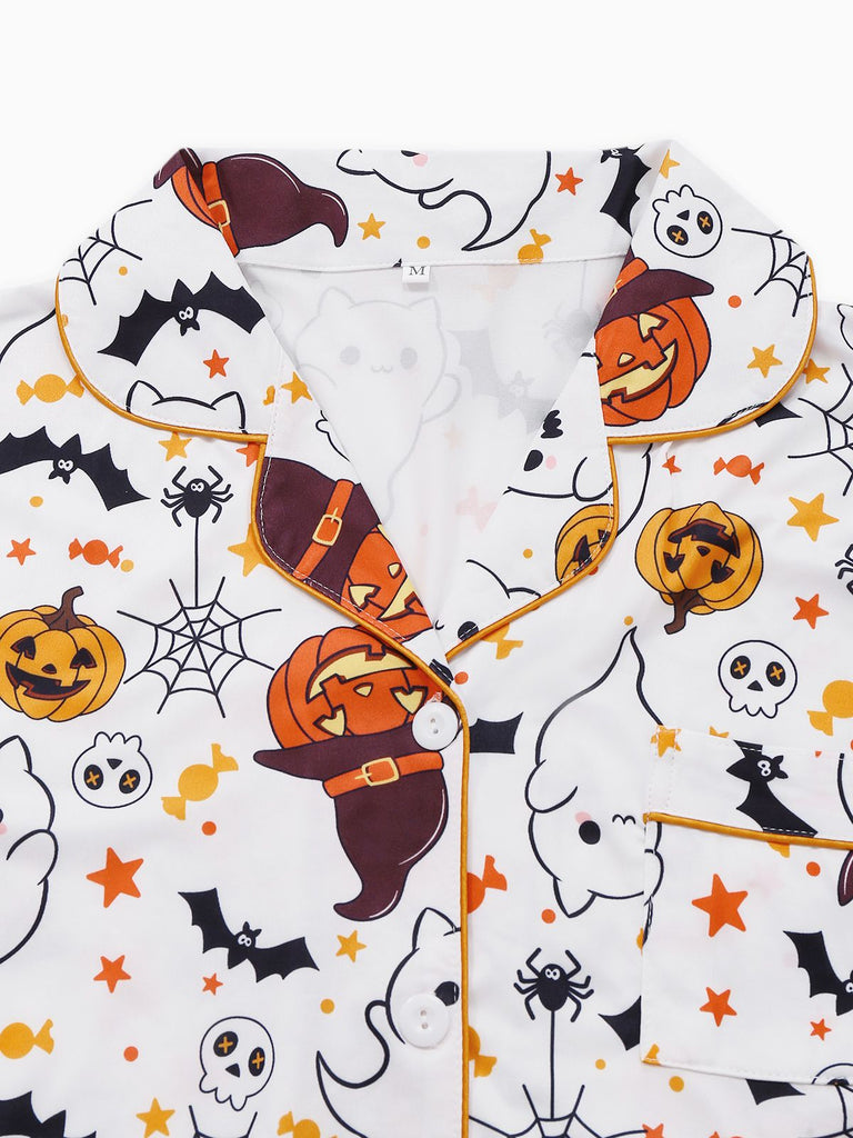 Ensemble pyjama blanche à col cranté Halloween années 1950