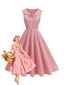 Robe rose sans manches col marin et nœud papillon années 1950