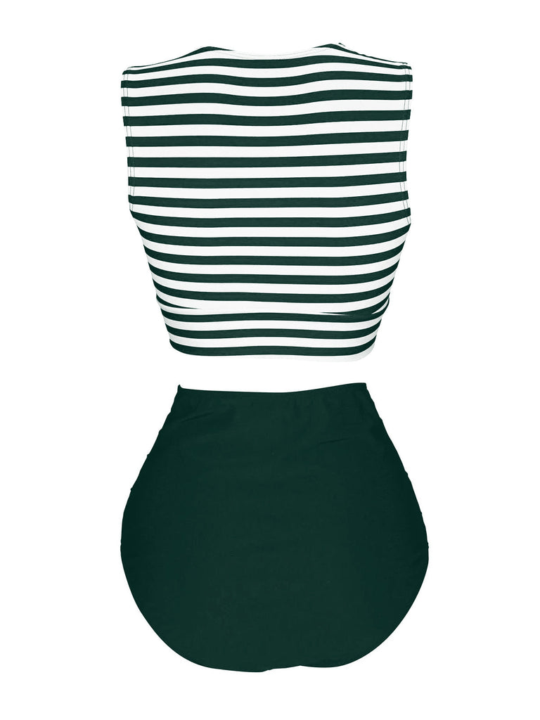 Maillot de bain à rayures à lacets bleu et rouge des années 1970