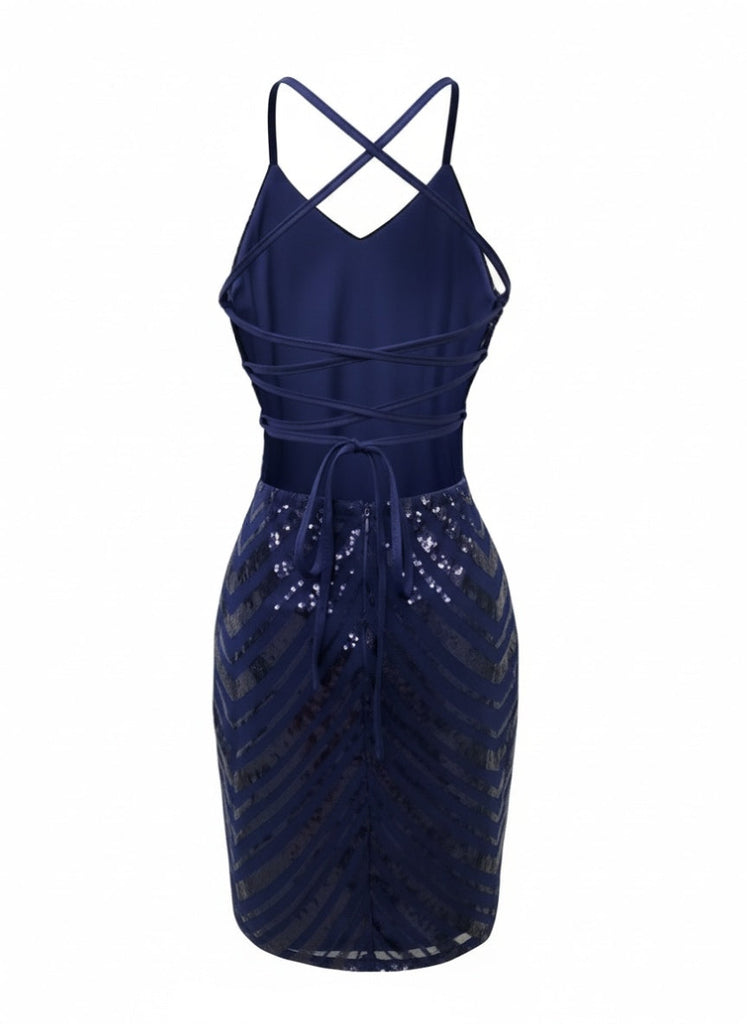 Robe De Fête Dos Nu Bretelles Fine Paillettes Chevrons Année 1920
