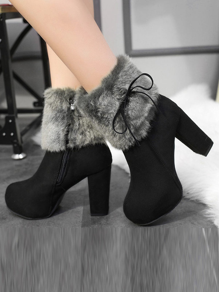 Bottes à plateforme et talon épais en daim fourrure