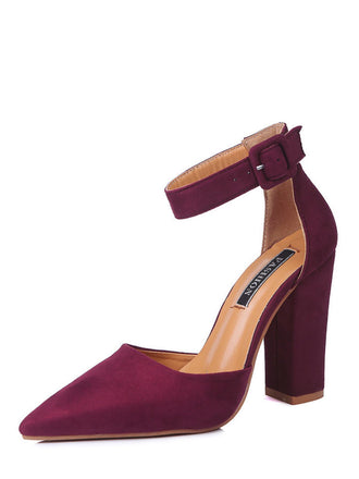 Escarpins talons hauts en daim avec bride la cheville et bout pointu