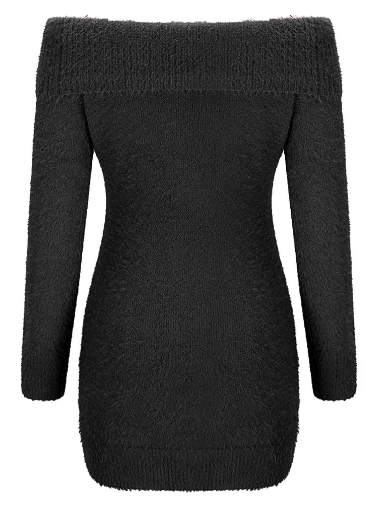 Robe à épaules dénudées manches longues en mohair des années 1980