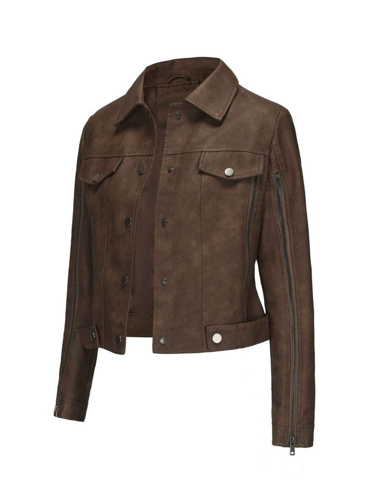 Veste de moto en cuir à fermeture éclair multiple années 1960