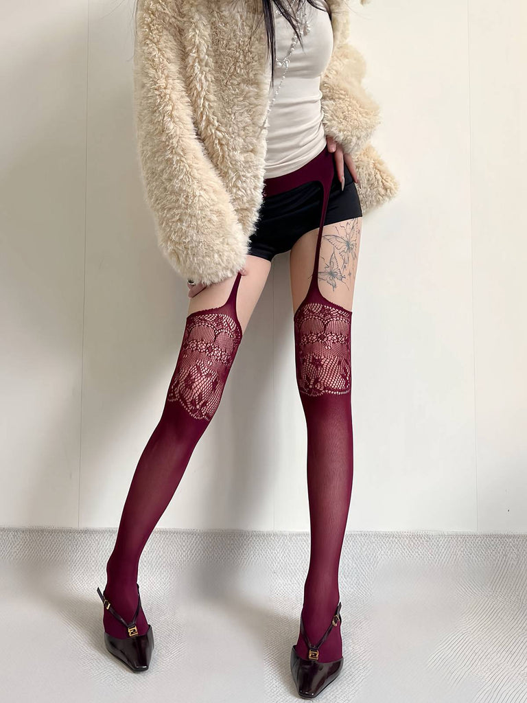 Collants porte-jarretelles vintage en dentelle unie