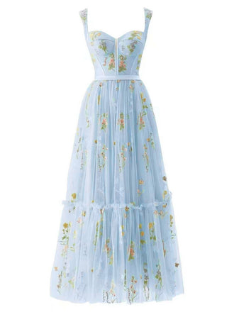 Robe en maille florale lacets bleue claire 1930s