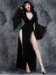 Robe noire gothique à manches évasées en dentelle années 1980